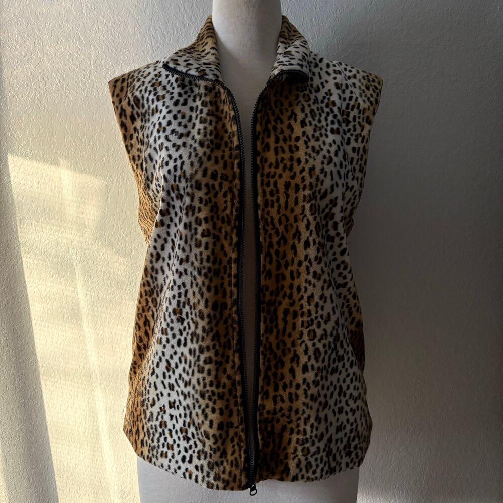 VINTAGE RONNIE SALLOWAY Animal Print Faux Fur Woman’s Vest SzL-XL Sophisticated